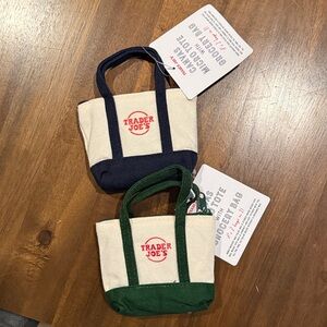 Trader Joe's Micro Canvas Tote Bag Set of 2 - Green & Navy